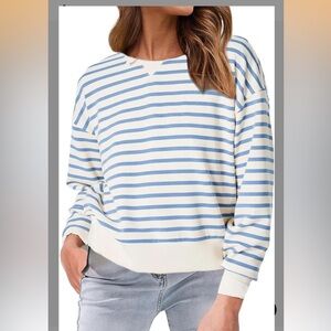 Casual Blue & White Striped Pullover Sweatshirt